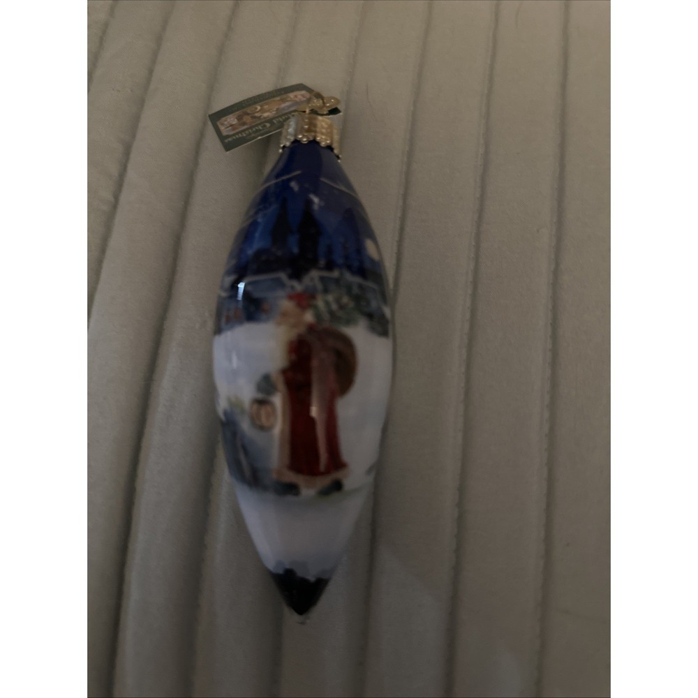 Old World Christmas Inside Art Evening Santa Ornament Hand Painted Glass Signed